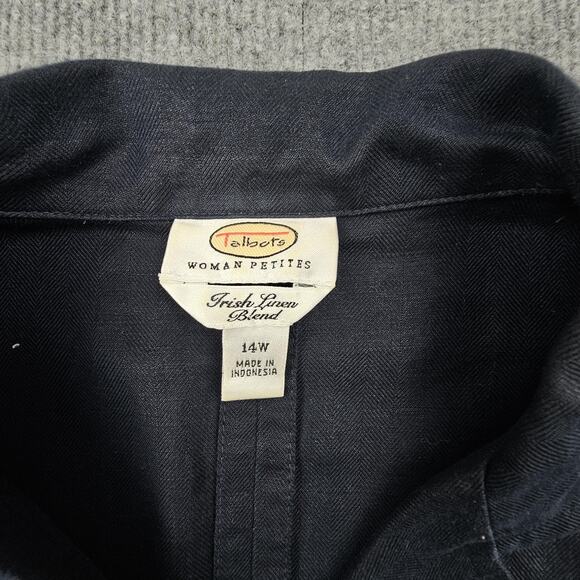 Talbots Blazer Womens 14W Petite Navy Blue Irish Linen Jacket Corpcore Classic - Picture 2 of 6